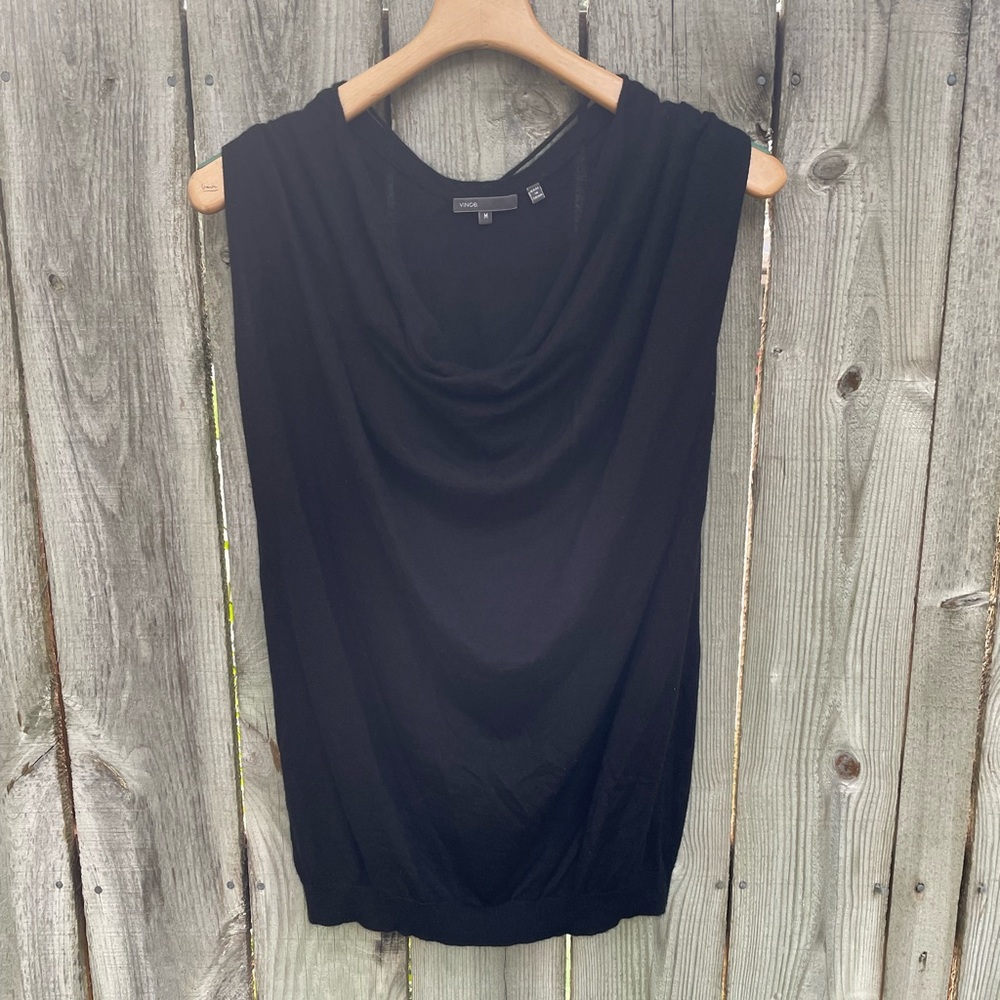 Vince Cashmere Black Sleeveless Sweater Cowlneck
